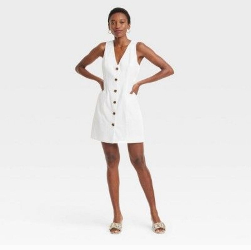 a new day White Button-Front Vest Mini Dress